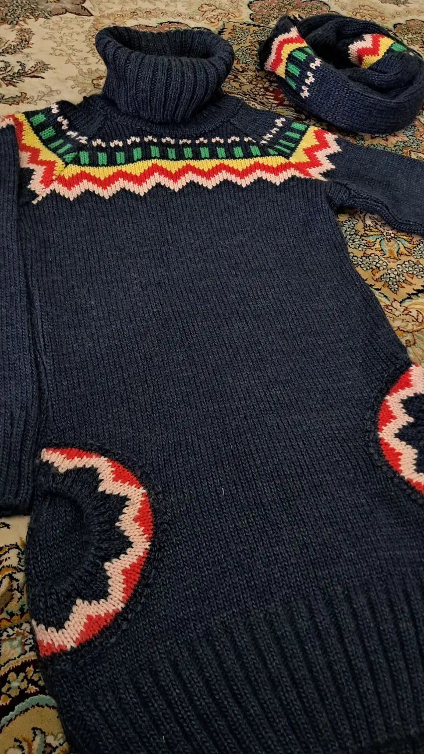 بافت یقه شل با کلاه و شال ست|لباس|ری, علایین|دیوار