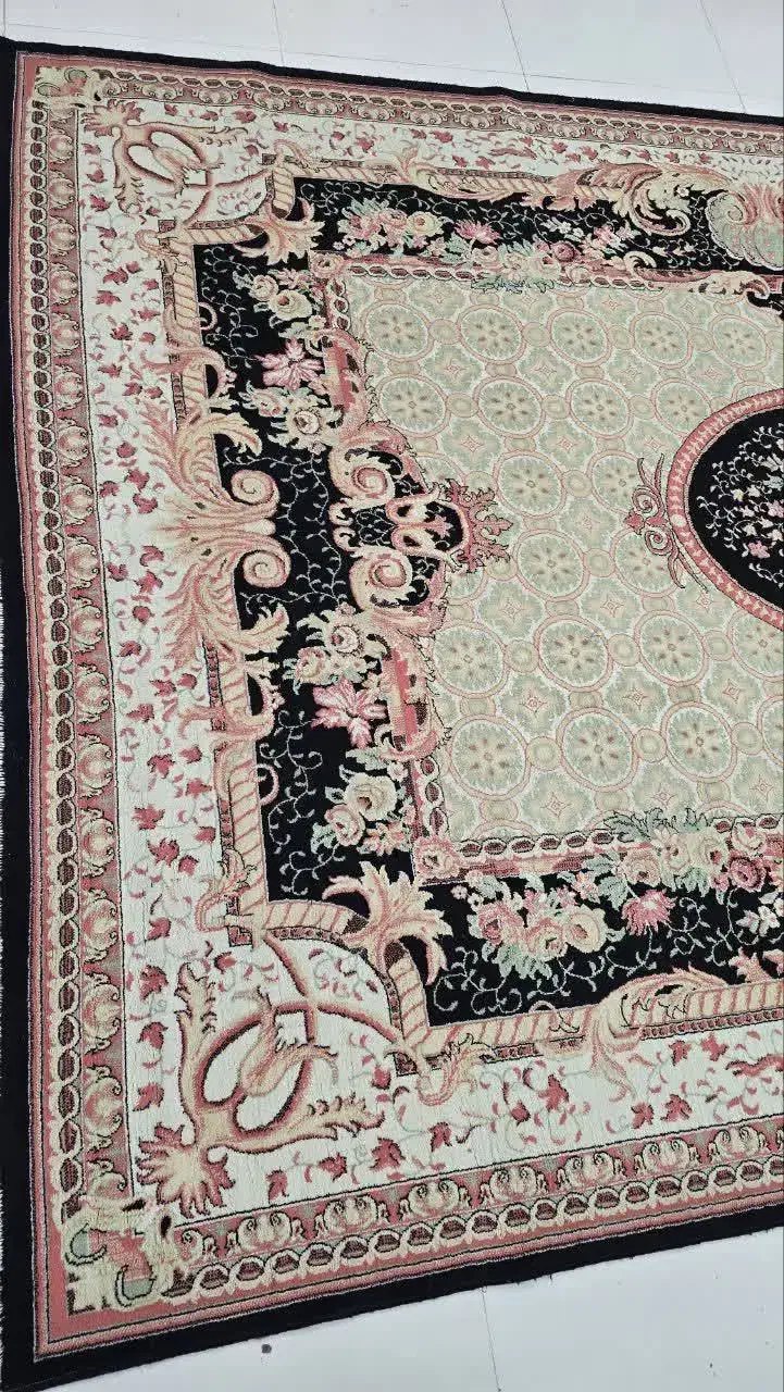 دو تخته فرش9متری نخی کرم سرمه‌ای|فرش|ایلام, |دیوار