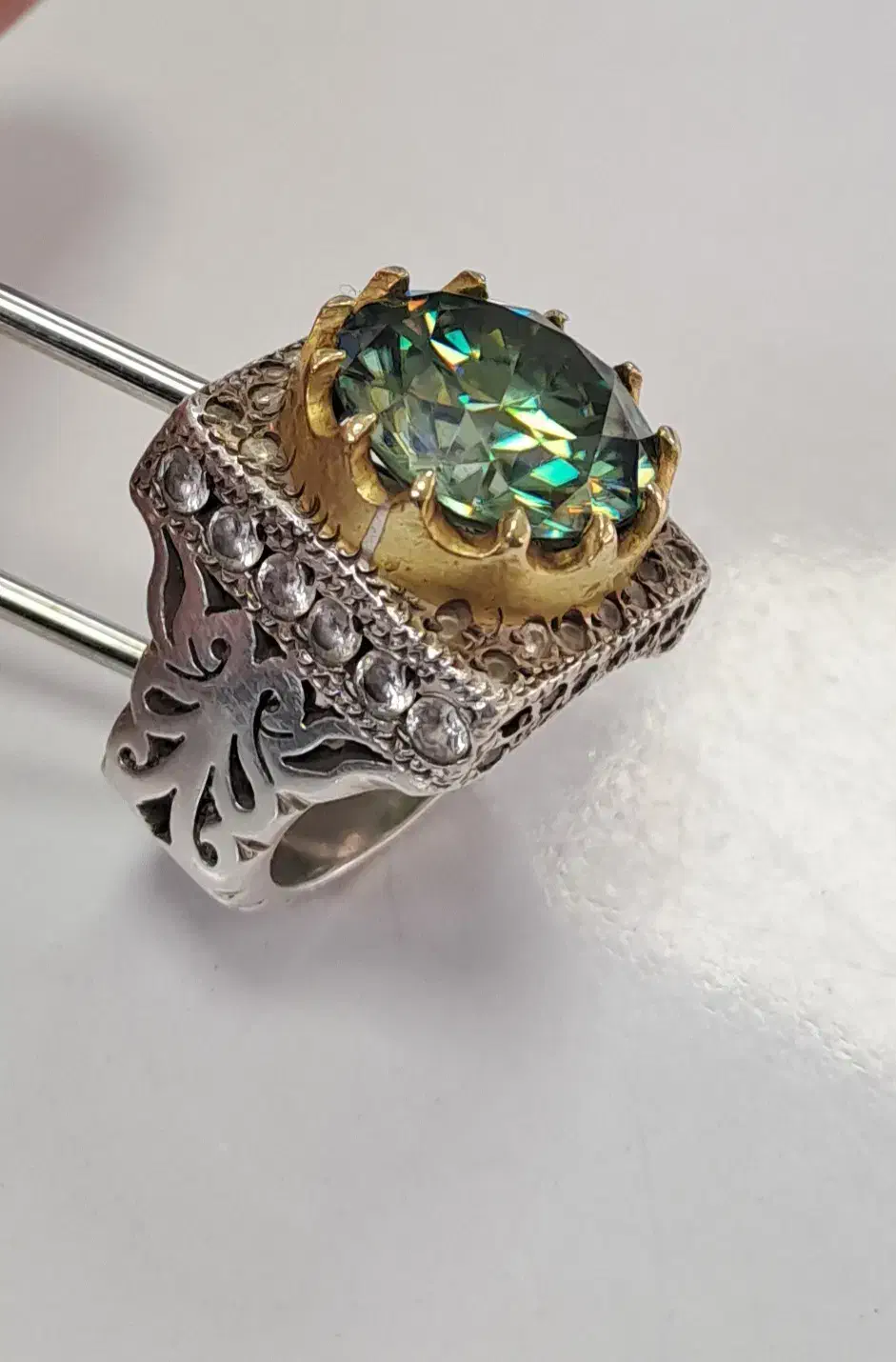 انگشتر دستساز کلکسیونی با نگین موزانایت روسی|جواهرات|اردبیل, |دیوار