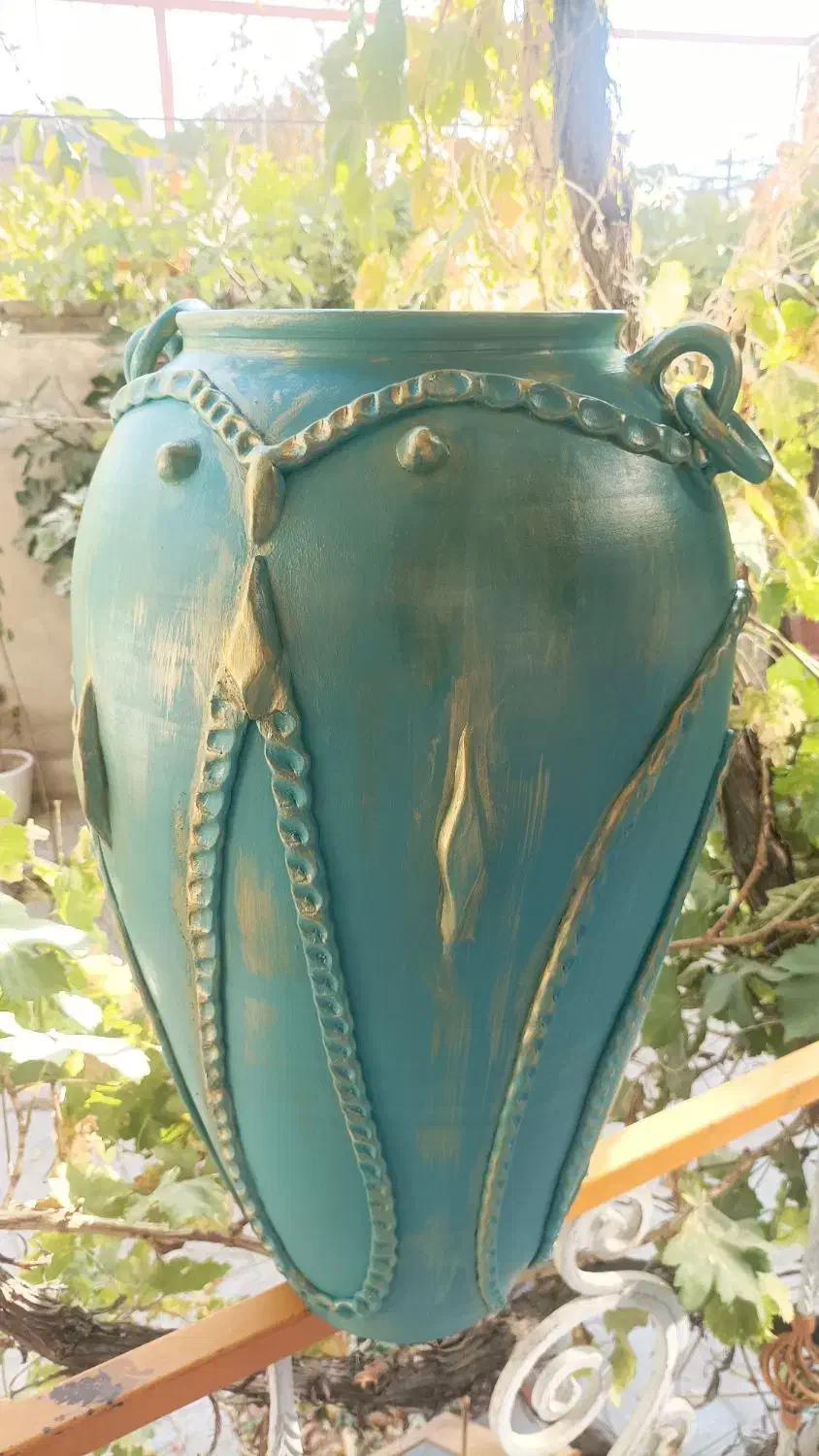 گلدان سفالی پتینه کاری نقاشی طرح مدرن دکوری|مجسمه، تندیس، ماکت|همدان, |دیوار