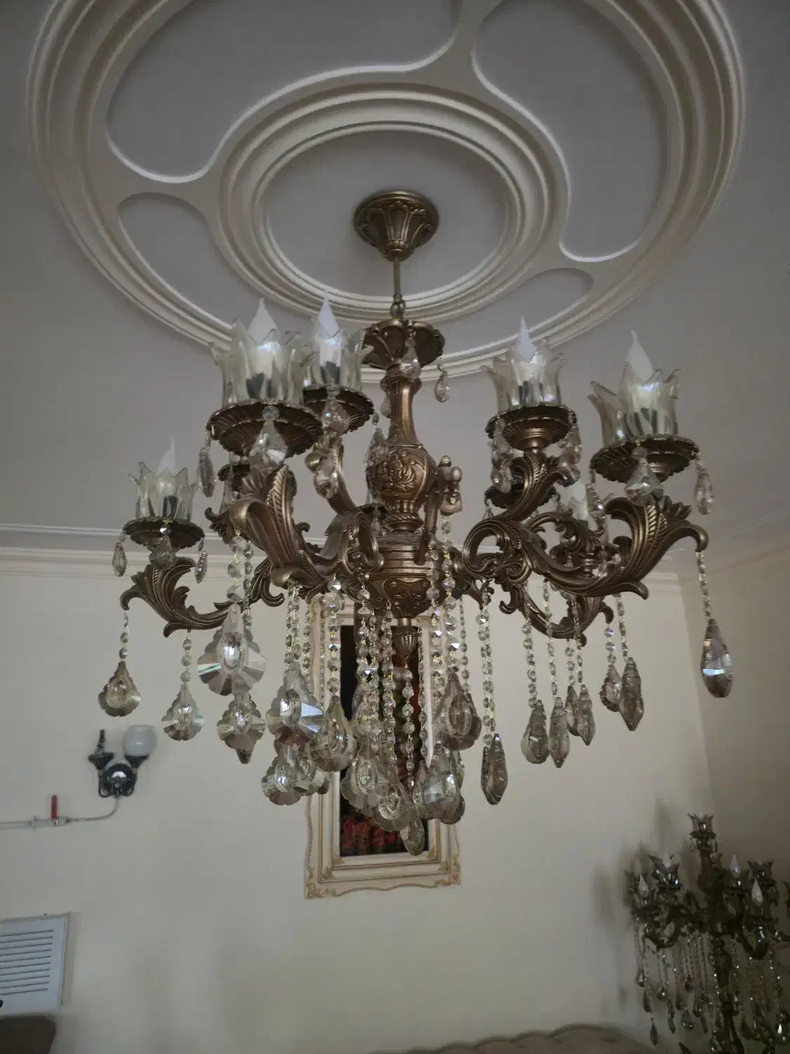 لوستر برنز ۵ شاخه دوبل ۱۰ لامپه|لوستر و چراغ آویز|ارومیه, |دیوار