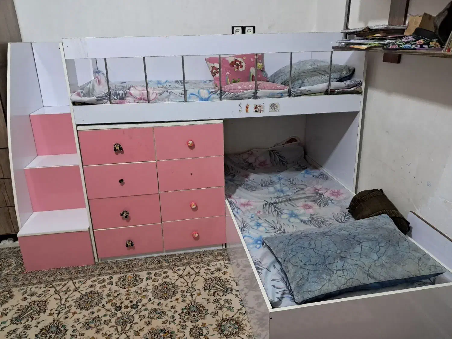 تختخواب دو طبقه ودراور هشت کشو|تخت و سرویس خواب|جوانرود, |دیوار