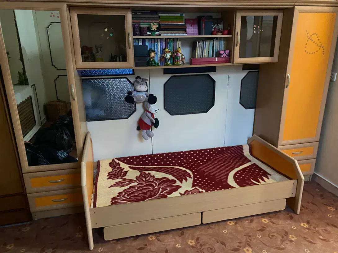 فروش ست کمد و تخت نوجوان یا کودک|تخت و سرویس خواب|شاهرود, |دیوار