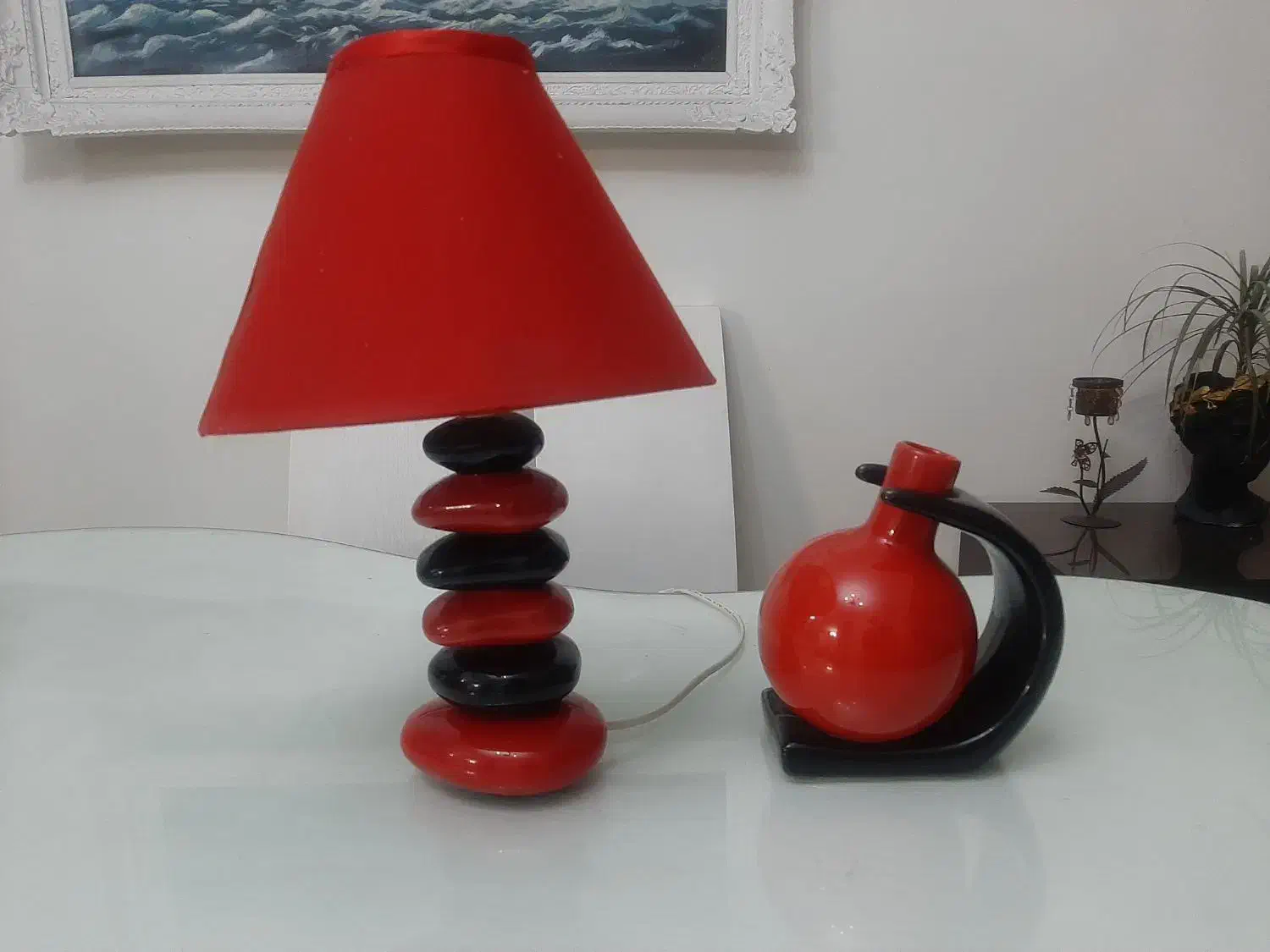 آباژور وگلدان ست طرح سنگی مشکی وقرمز|چراغ خواب و آباژور|تهران, حشمتیه|دیوار