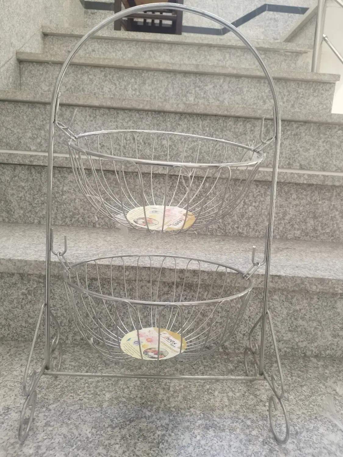 سبد نگه داری پیاز سیب زمینی استیل دو طبقه متحرک|ظروف نگهدارنده، پلاستیکی، یکبارمصرف|سنندج, |دیوار