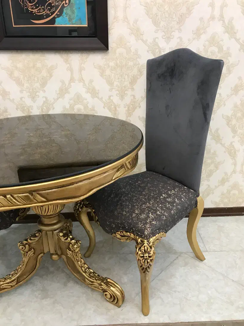 میز ناهارخوری ۲نفره راش گرجستان ورق طلا فوری فروشی|میز و صندلی غذاخوری|چمستان, |دیوار