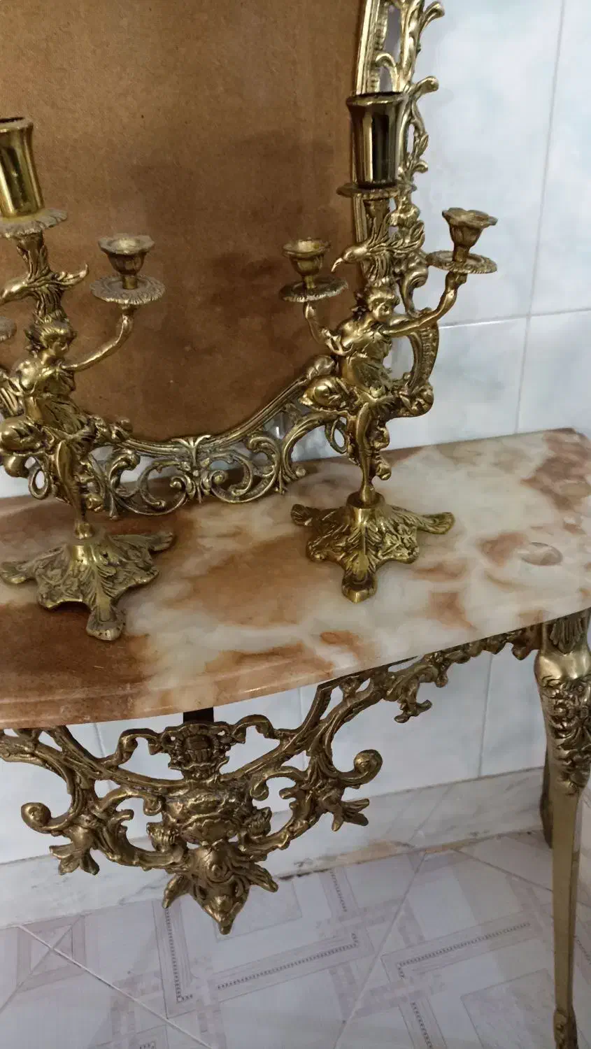 آیینه شمعدان و کنسول آنتیک قدیمی|بوفه، ویترین، کنسول|اصفهان, قلعه طبره|دیوار