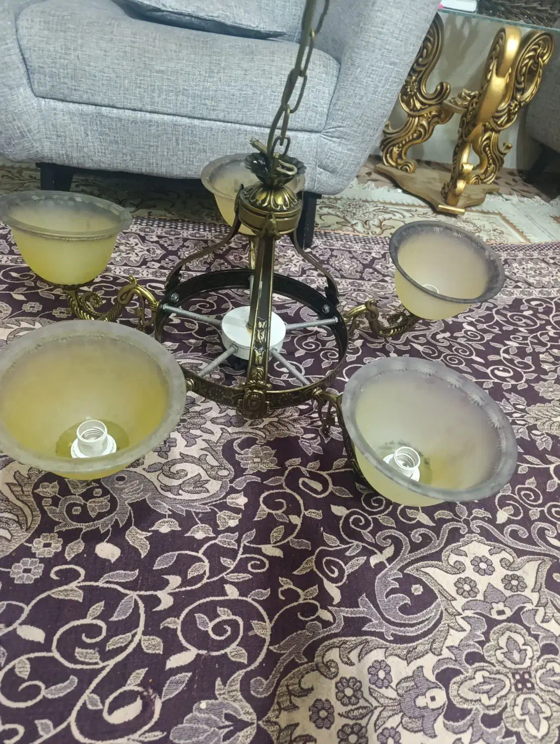 لوستر ۵ شاخه طرح کلاسیک برنز|لوستر و چراغ آویز|شاهرود, |دیوار