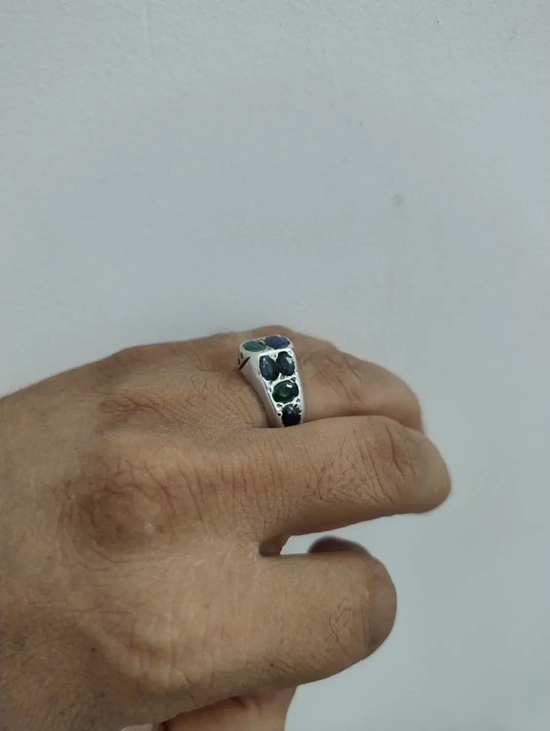 انگشتر نقره رکاب مانی ده جواهر زمرد یاقوت کبود|جواهرات|پاکدشت, پاکدشت (مامازند)|دیوار