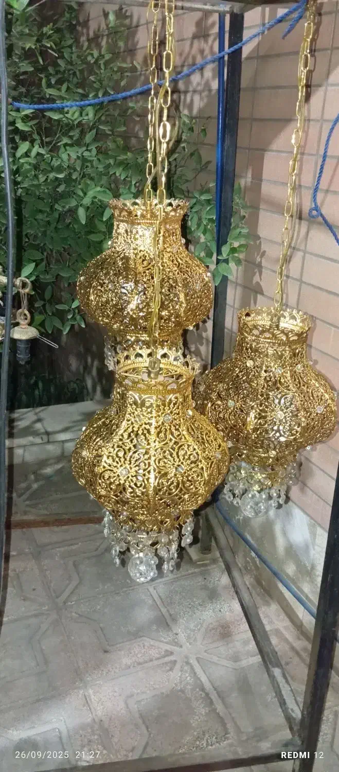 لوستر طلایی استیل|لوستر و چراغ آویز|کاشان, قطب راوندی|دیوار