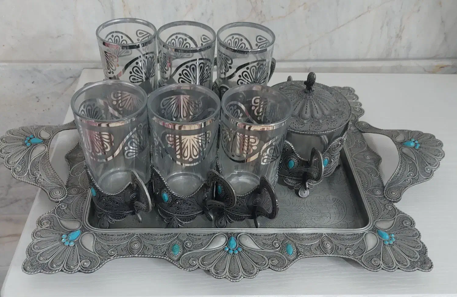 سرویس چای خوری پیونر نگین دار|ظروف سرو و پذیرایی|قم, باسکول|دیوار