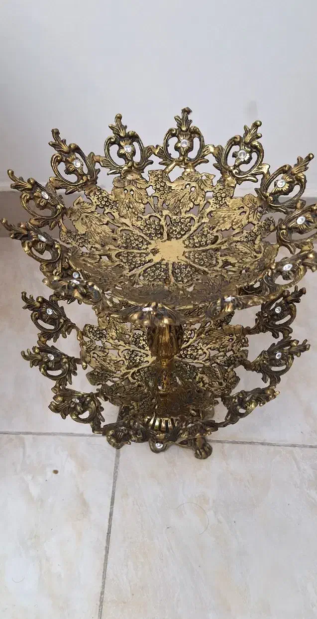 میوه خوری برنجی دو طبقه پایه دار|ظروف سرو و پذیرایی|محمدیه-قزوین, |دیوار