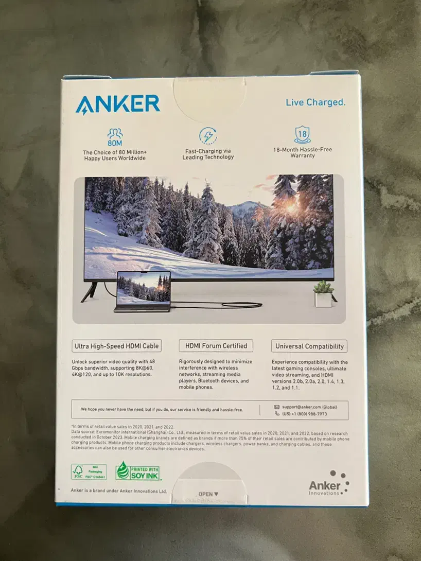 کابل Hdmi  انکر کابل اچ دی ام ای برند anker|قطعات و لوازم جانبی رایانه|تهران, چوب تراش|دیوار