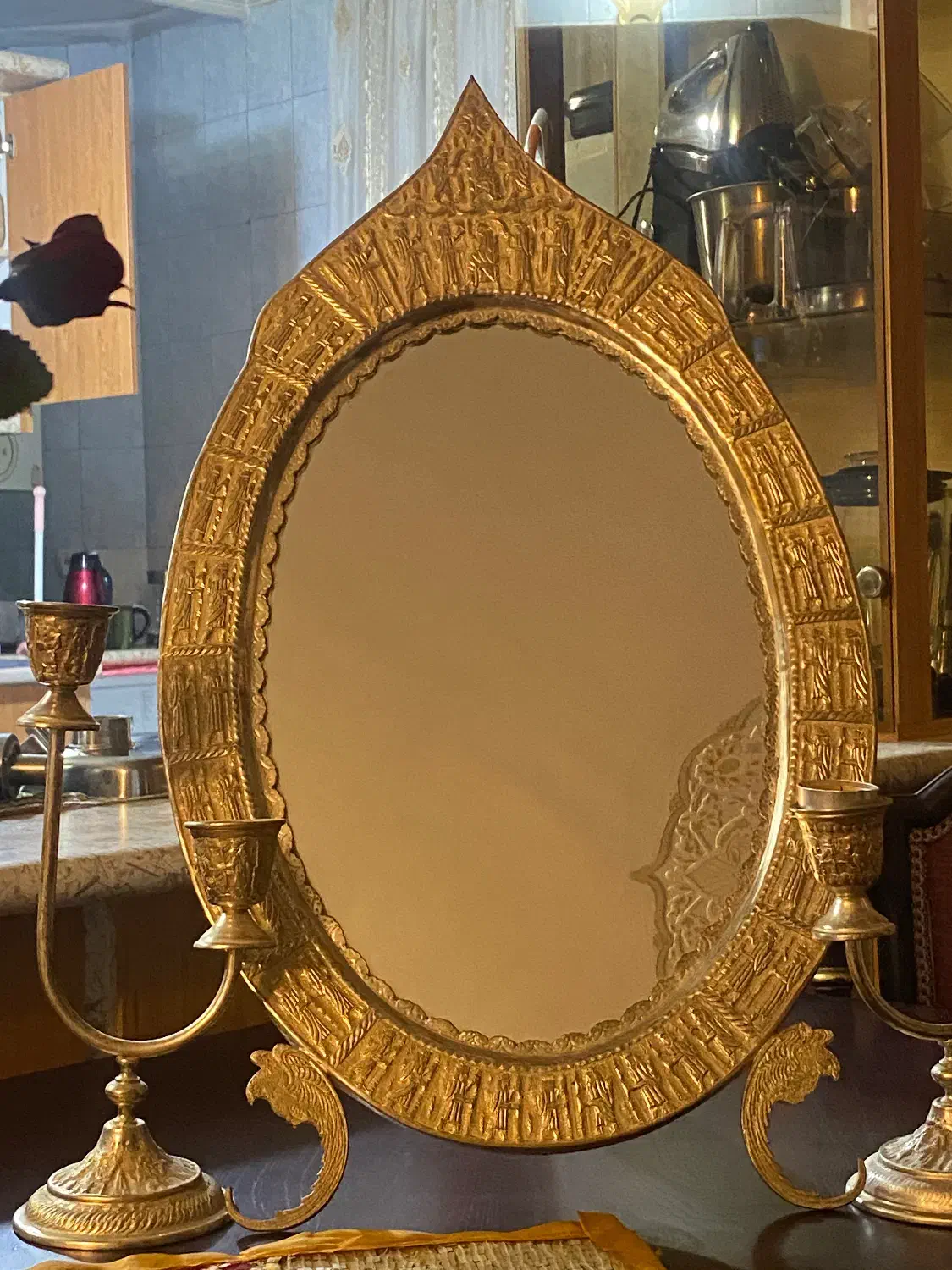 آینه شمعدان جنس برنج|صنایع دستی و سایر لوازم تزئینی|اصفهان, سروستان|دیوار