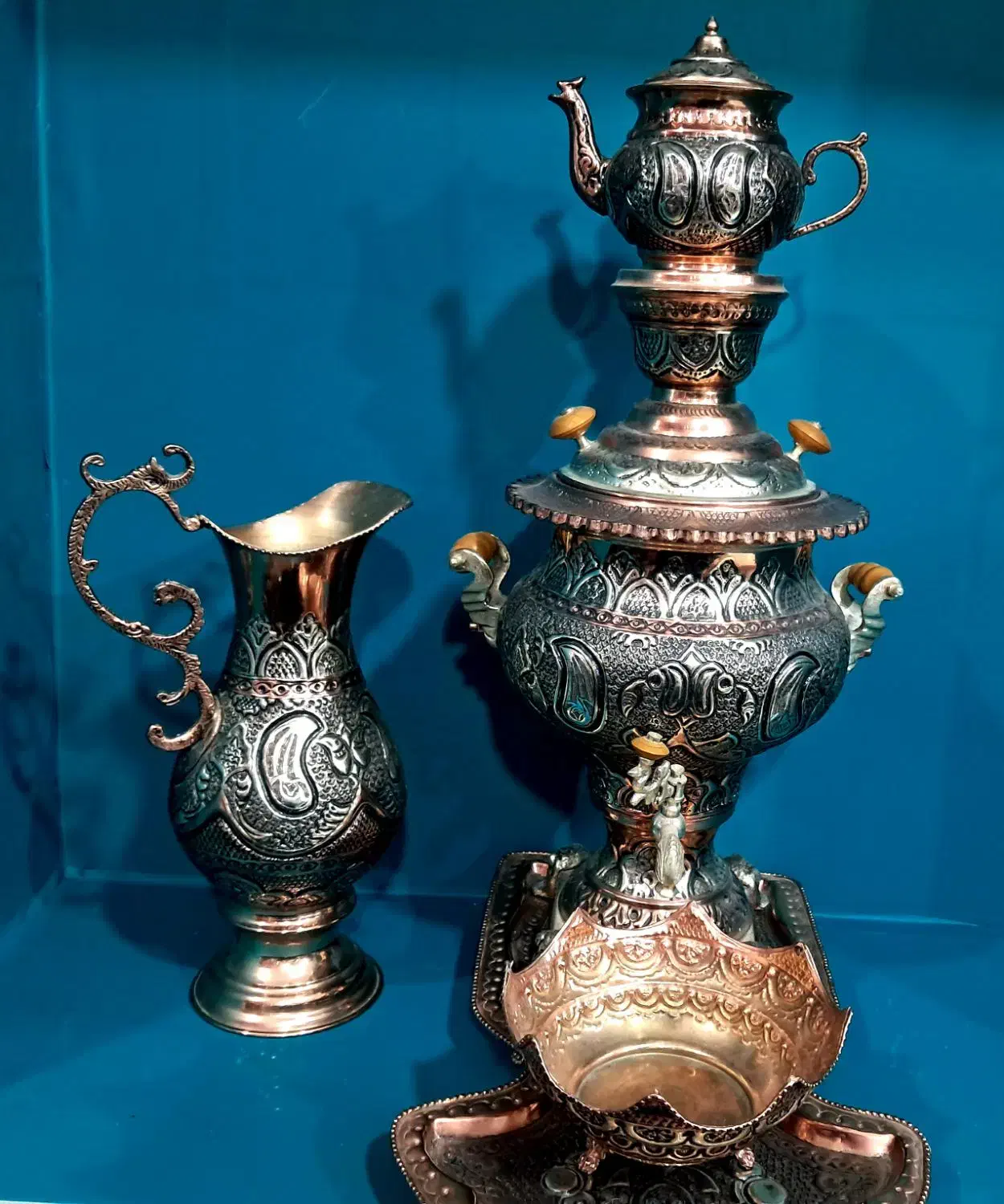 ست سماور مسی (معاوضه کالا به کالا)عضو کانالشو|کلکسیون اشیاء عتیقه|قم, شهید رجایی|دیوار