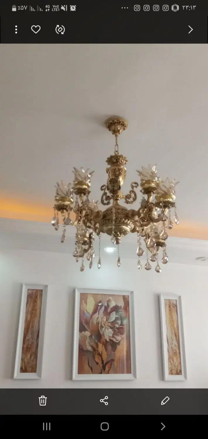 لوستر طرح دو گل طلایی شاهچراغ|لوستر و چراغ آویز|سبزوار, طبرسی (جعفرآباد)|دیوار