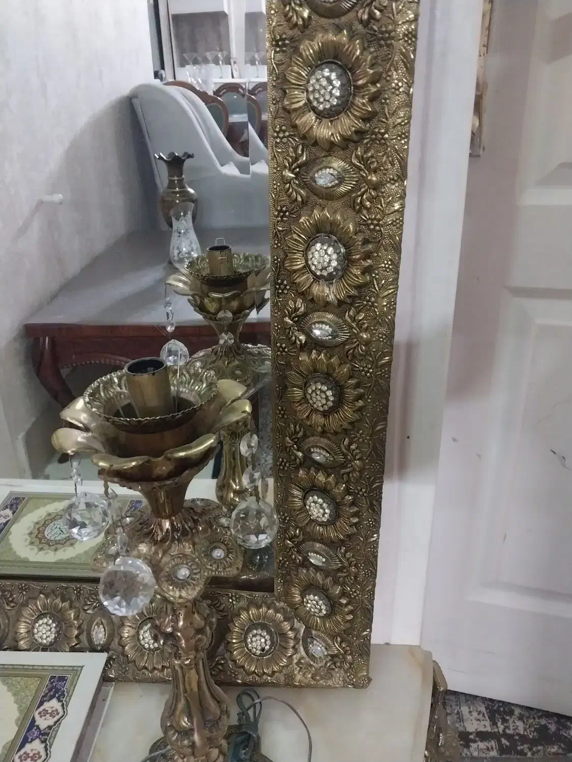 آینه و شمعدان برنجی|بوفه، ویترین، کنسول|کهریزک, |دیوار