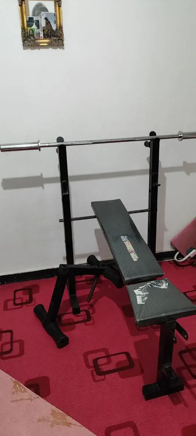 فروش میز پرس سینه با هالتر و صفحه|تجهیزات ورزشی|کرج, شاهین‌ویلا|دیوار