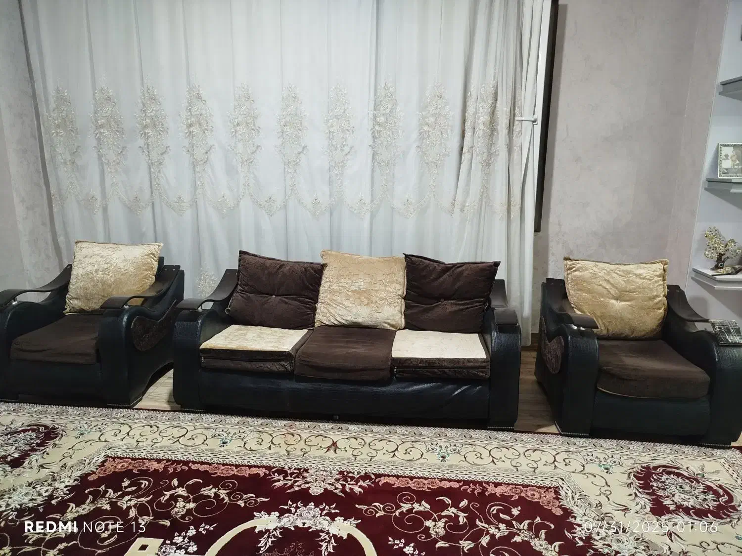مبل راحتی روکش چرم و پارچه مخمل|مبلمان خانگی و میز عسلی|تاکستان, |دیوار