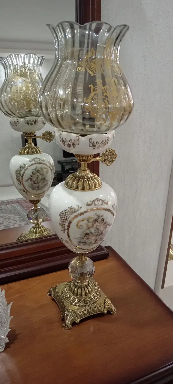 چراغ شمع دانی با کاشکول پایه برنجی|صنایع دستی و سایر لوازم تزئینی|اردبیل, |دیوار