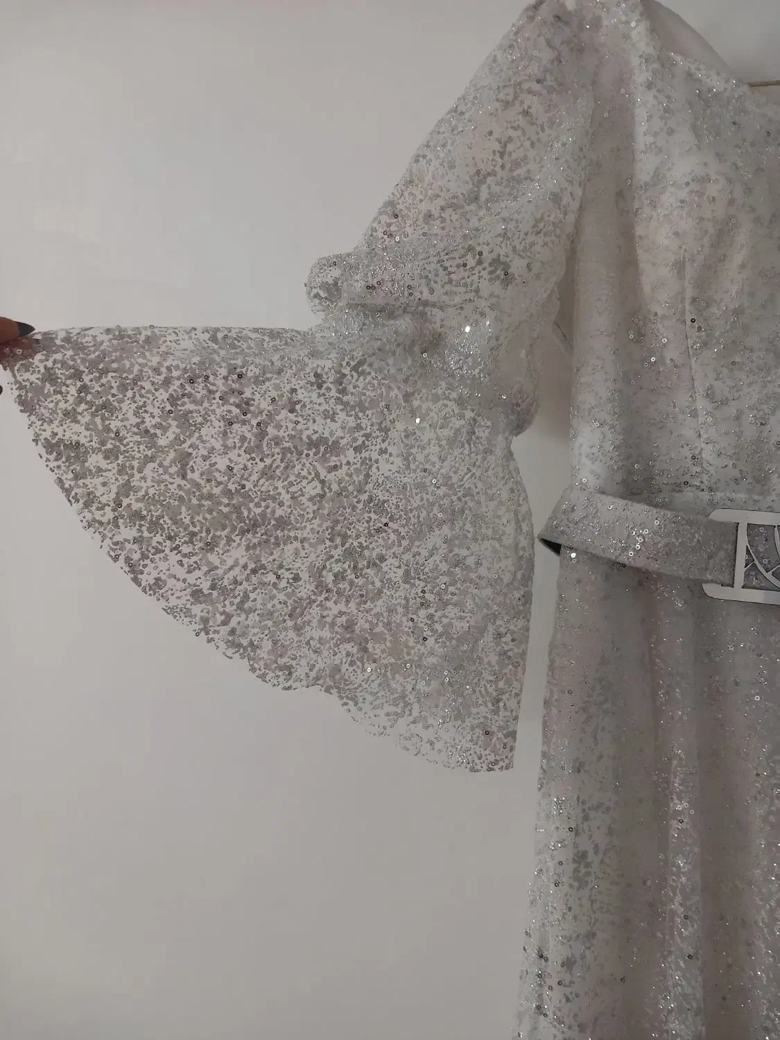 لباس مجلسی نقره ای سفید شاین پولک 44 46 48|لباس|قرچک, مهدیه|دیوار