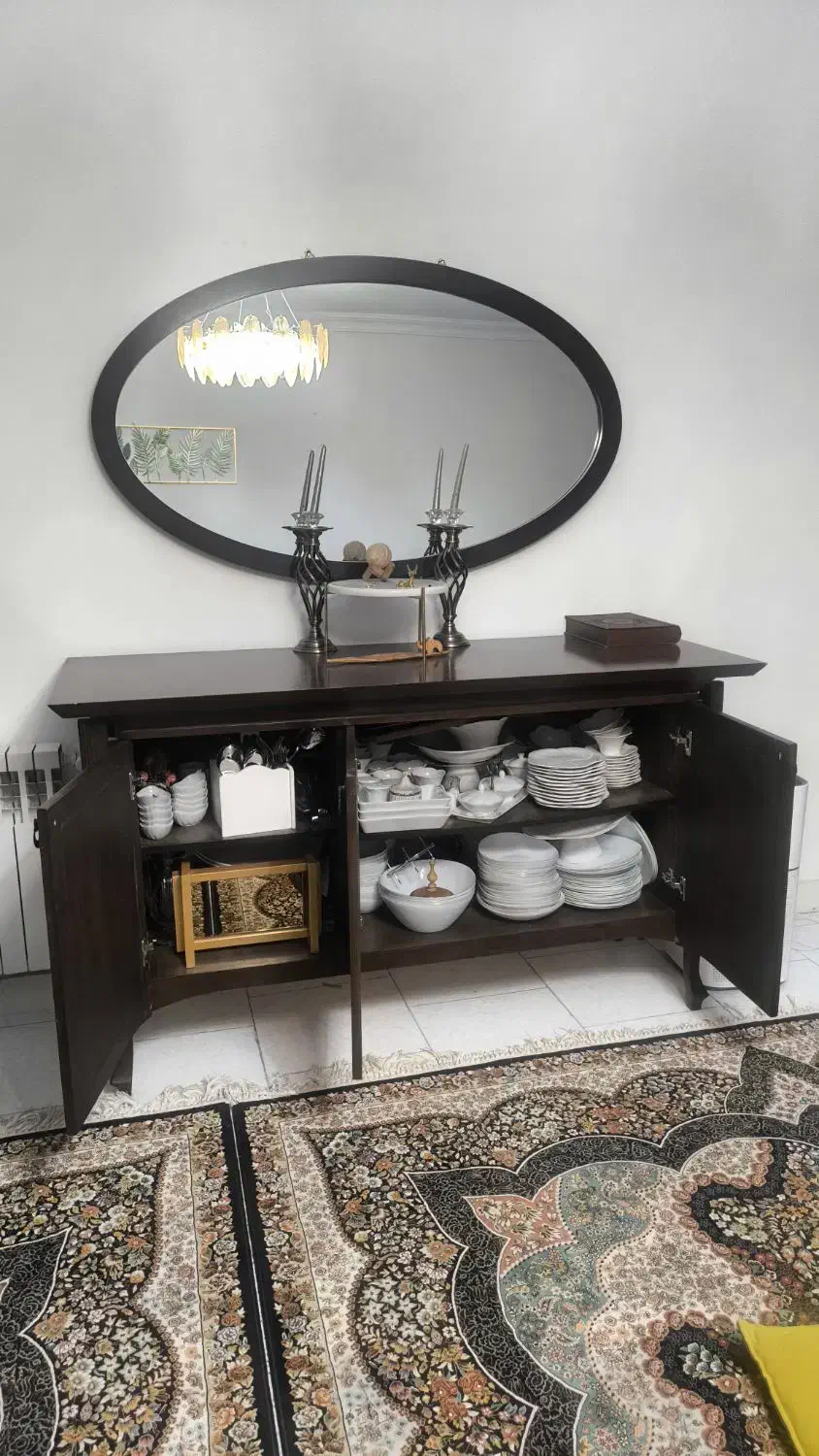 کنسول و آینه چوبی بوفه ویترین|بوفه، ویترین، کنسول|فردیس, شهرک راه آهن|دیوار
