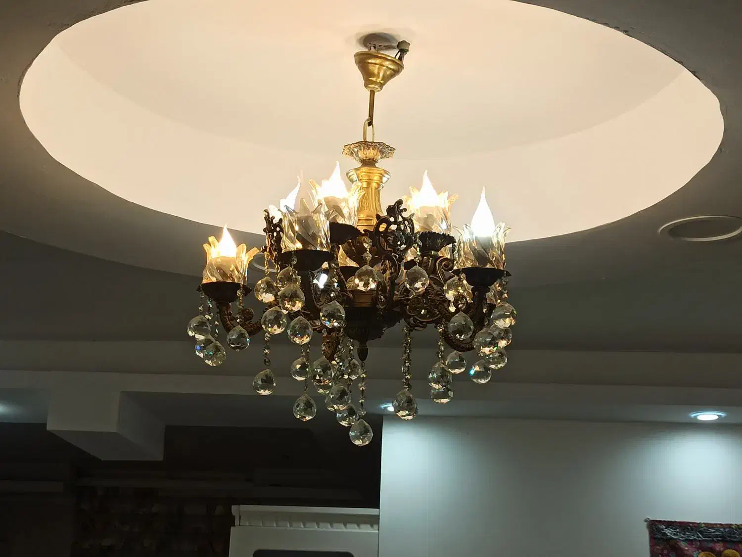 لوستر 10شعله پنج شاخه برنجی|لوستر و چراغ آویز|ازنا, |دیوار