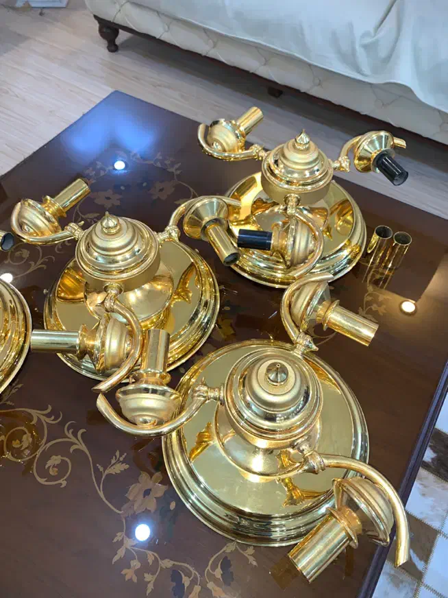 4 عدد لوستر سه شعله سقفی آب طلا کاری|لوستر و چراغ آویز|اهواز, کیانپارس |دیوار