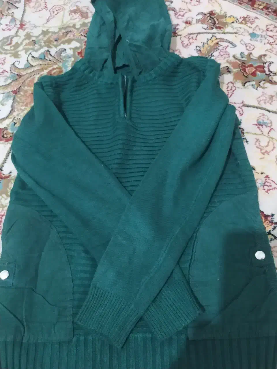 بلوز بافت کلاه دار سبز یشمی|لباس|ماهیدشت, |دیوار