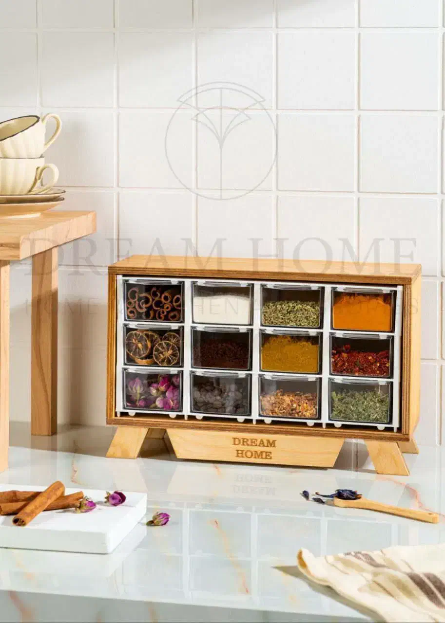 استند جا ادویه کشو دار چوبی|ظروف نگهدارنده، پلاستیکی، یک‌بارمصرف|آفتاب, |دیوار