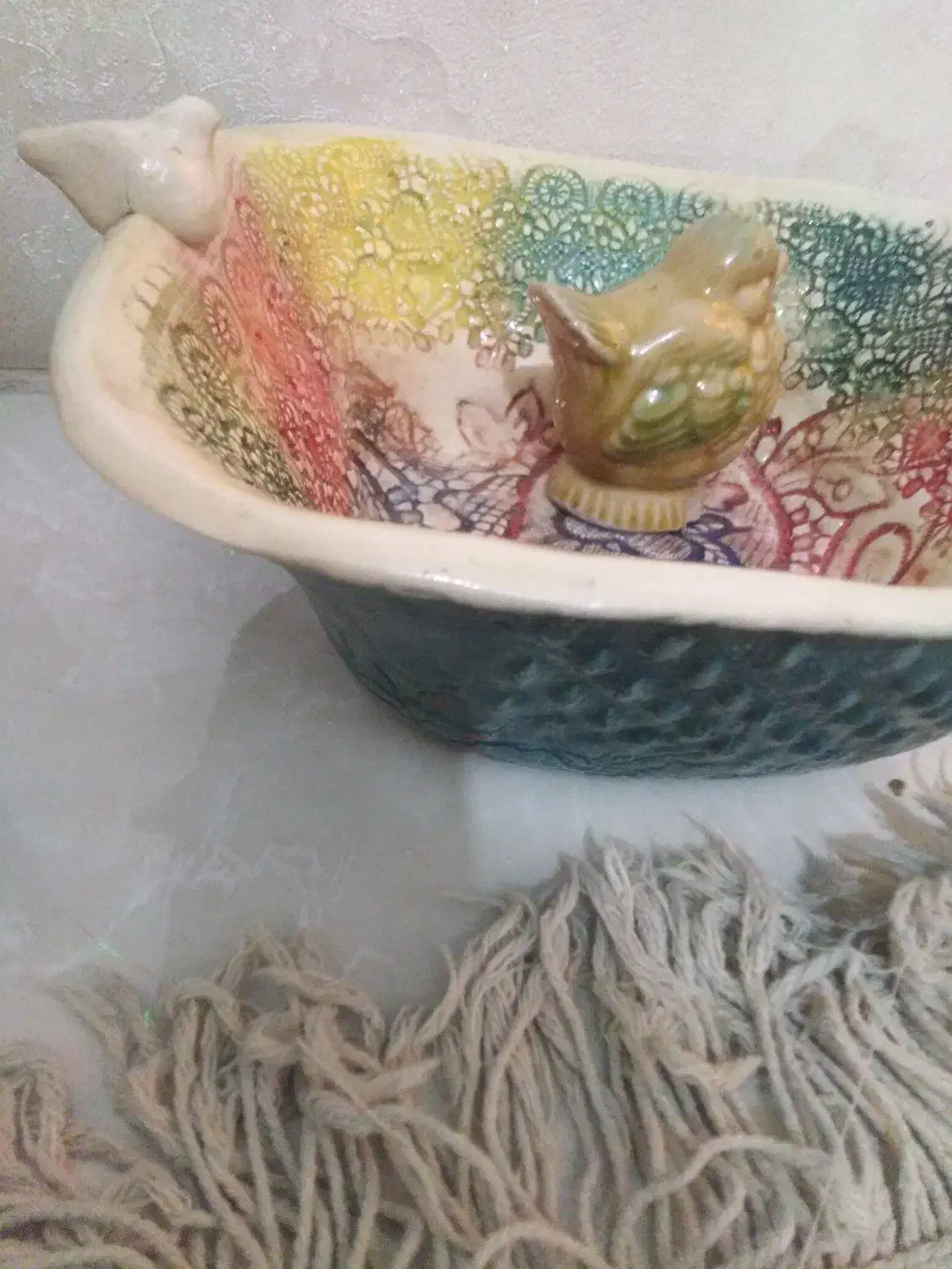 کاسه آبدوغ خیار آنتیک قدیمی با حکاکی و نقاشی زیبا|کلکسیون اشیاء عتیقه|کرج, اسدآباد|دیوار