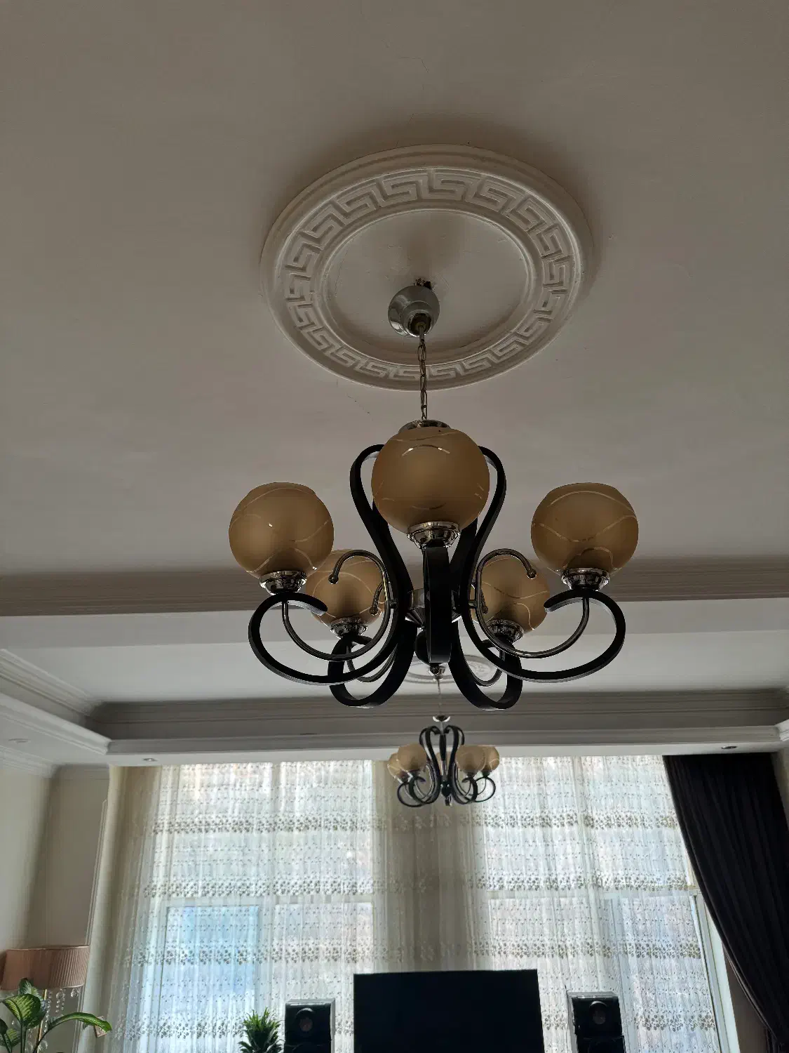 لوستر چوب پنج شاخه|لوستر و چراغ آویز|کرج, شهرک جهان‌نما|دیوار