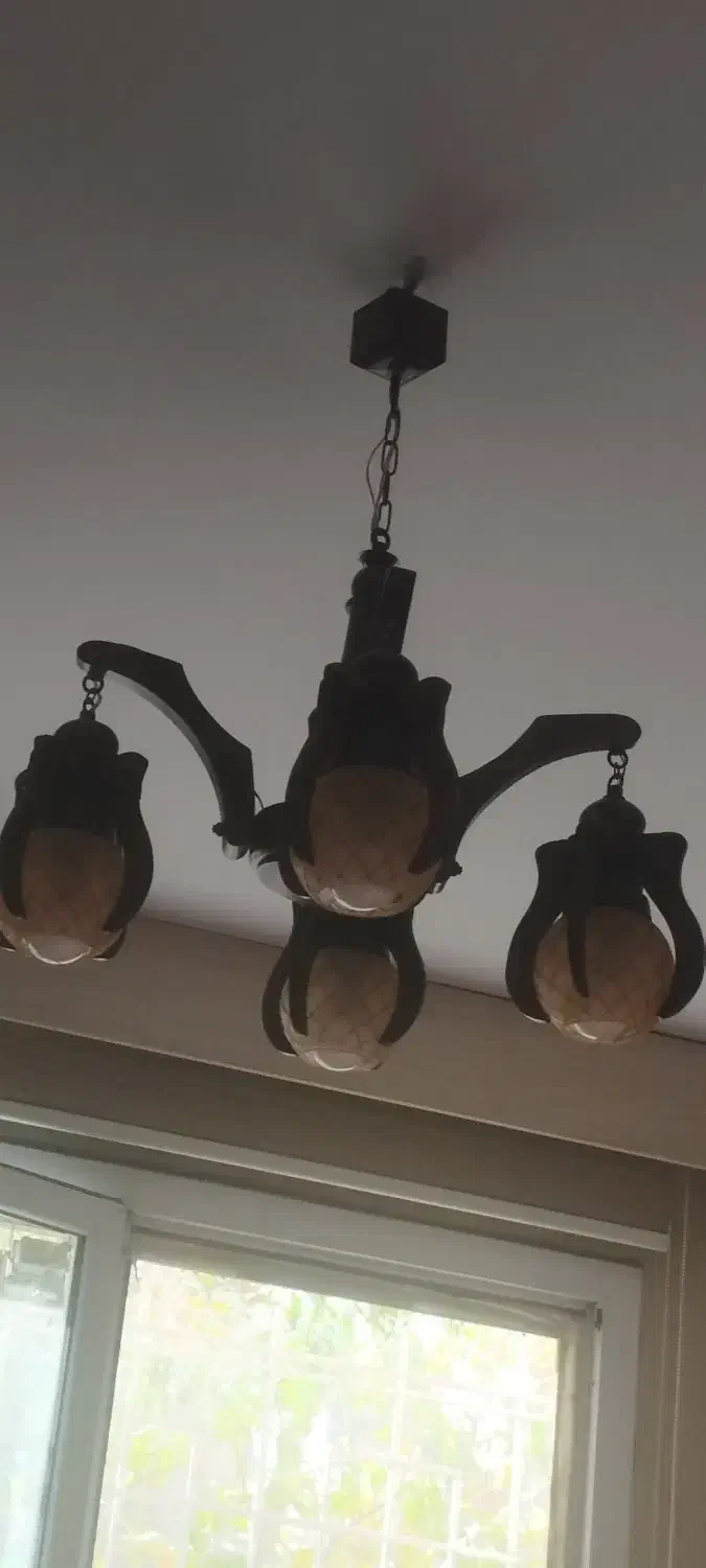 لوستر چهار شاخه چوبی|لوستر و چراغ آویز|تهران, شهرک آپادانا|دیوار