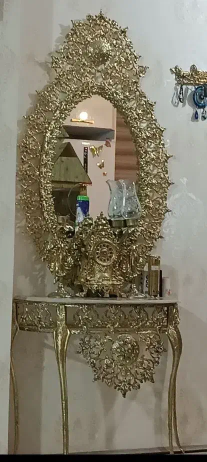 آیینه کنسول طرح برنزهمراه بادوتاشمعدانی|بوفه، ویترین، کنسول|میاندوآب, |دیوار