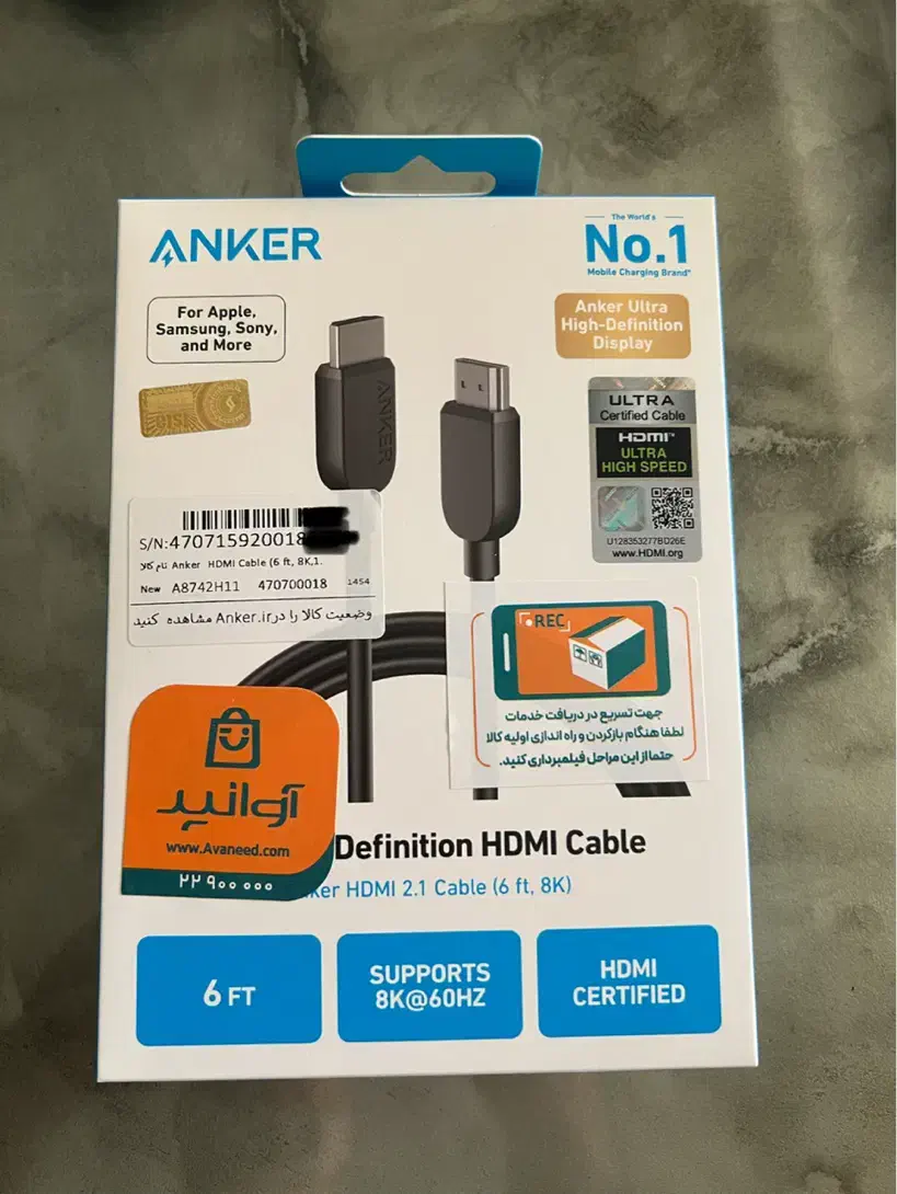 کابل Hdmi  انکر کابل اچ دی ام ای برند anker|قطعات و لوازم جانبی رایانه|تهران, چوب تراش|دیوار