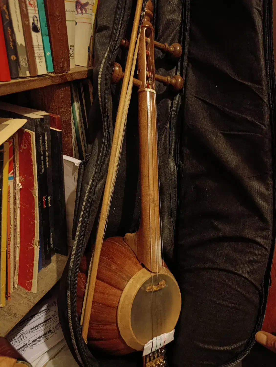 کمانچه کاسه بزرگ پله ایی|سازهای سنتی|شیراز, حومه شیراز|دیوار