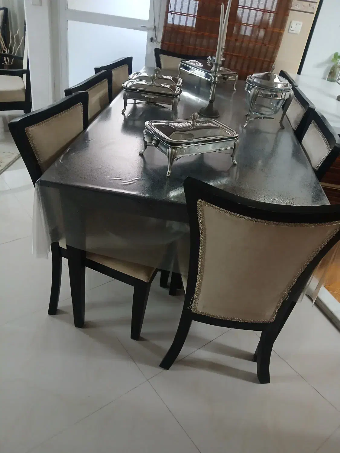 میز ناهارخوری چوبی ۸ نفره استیل و مجلسی|میز و صندلی غذاخوری|کاشان, سال آباد|دیوار