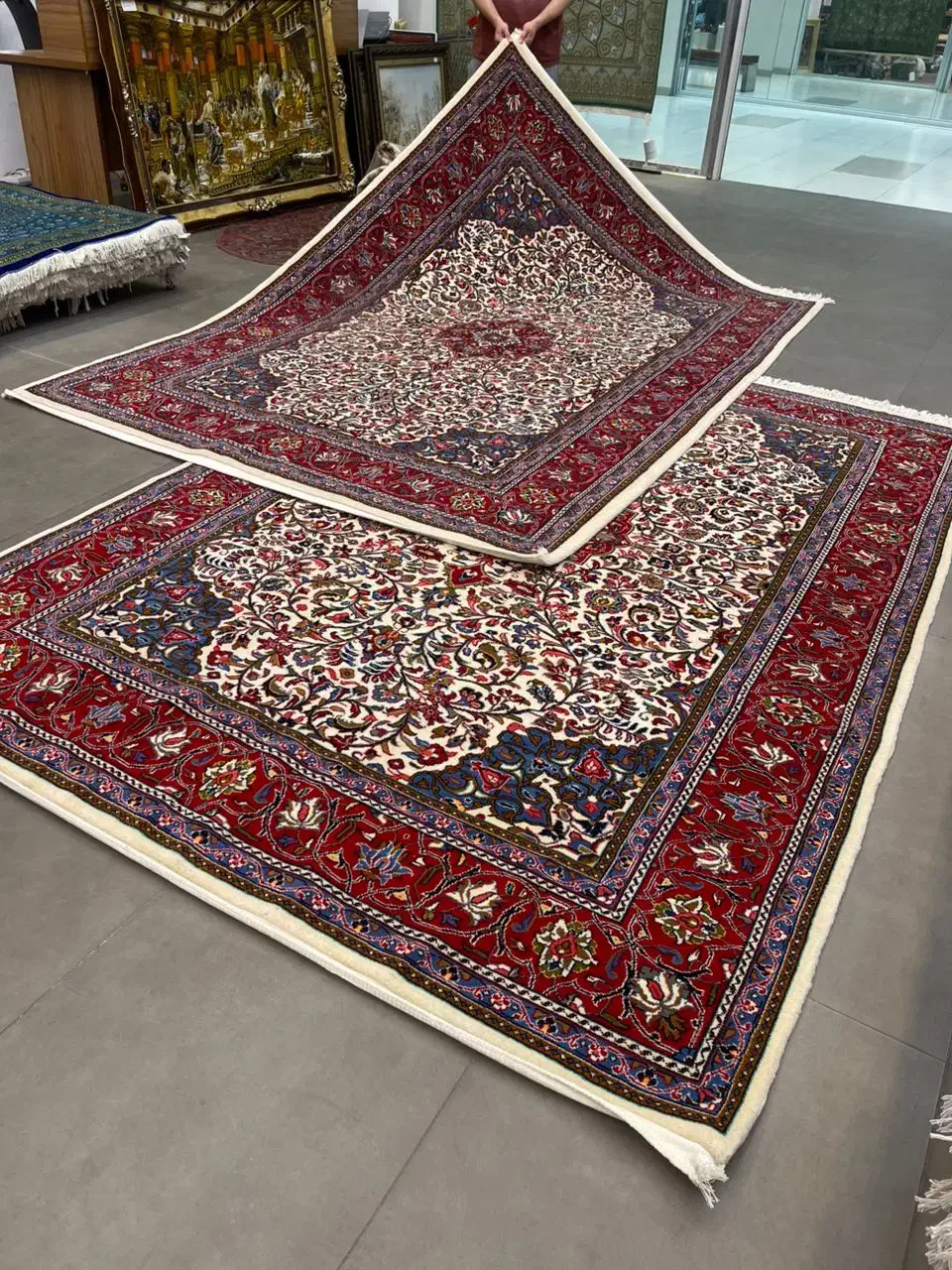 فرش دستباف (بساک)جفت۶م نقشه بیجار بافت ساروق اراک|فرش|مشکین‌دشت, |دیوار