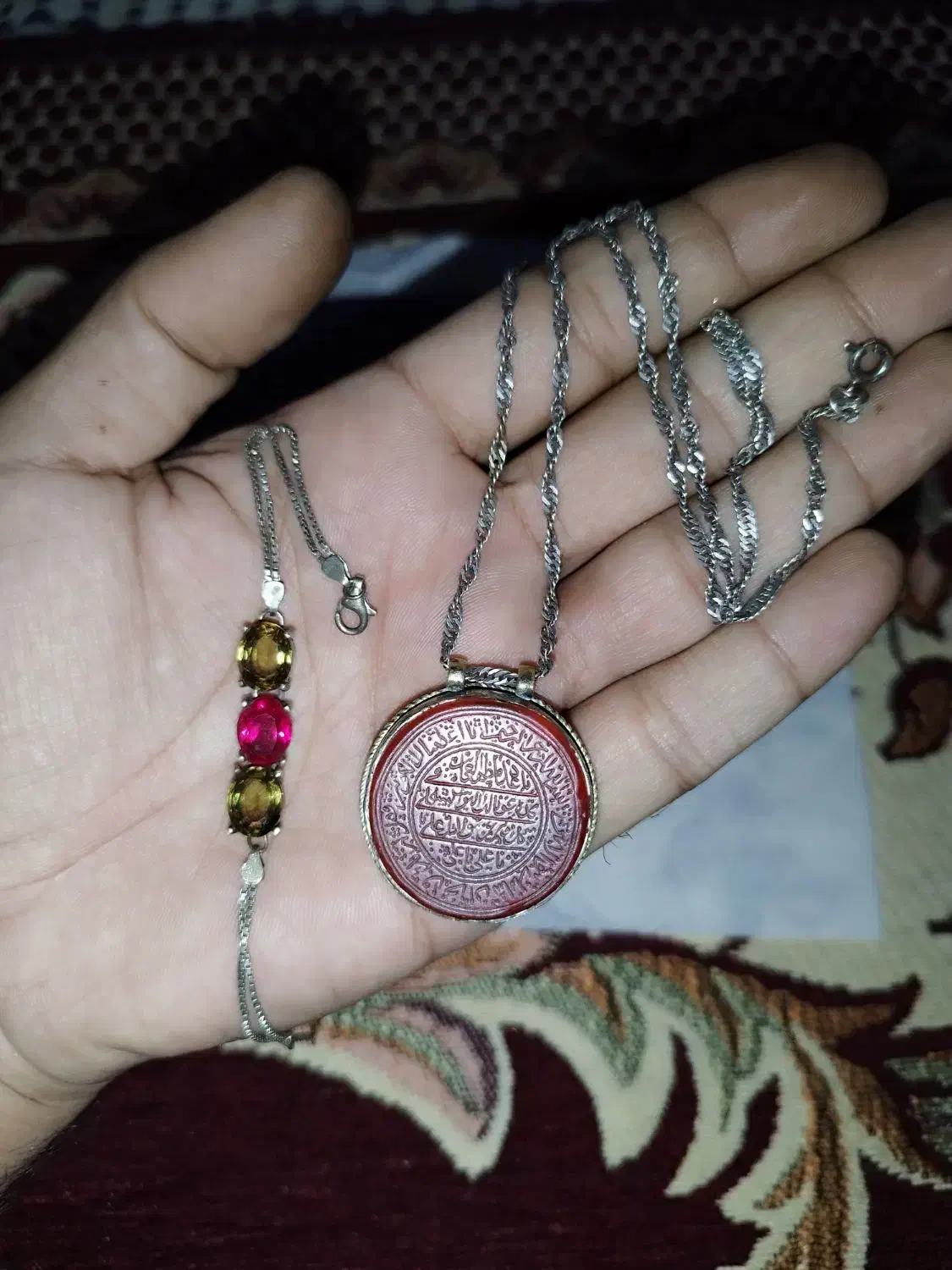 گردنبند نقره با دستبند نقره جواهر و پلاک خطی قدیمی|جواهرات|بیرجند, |دیوار