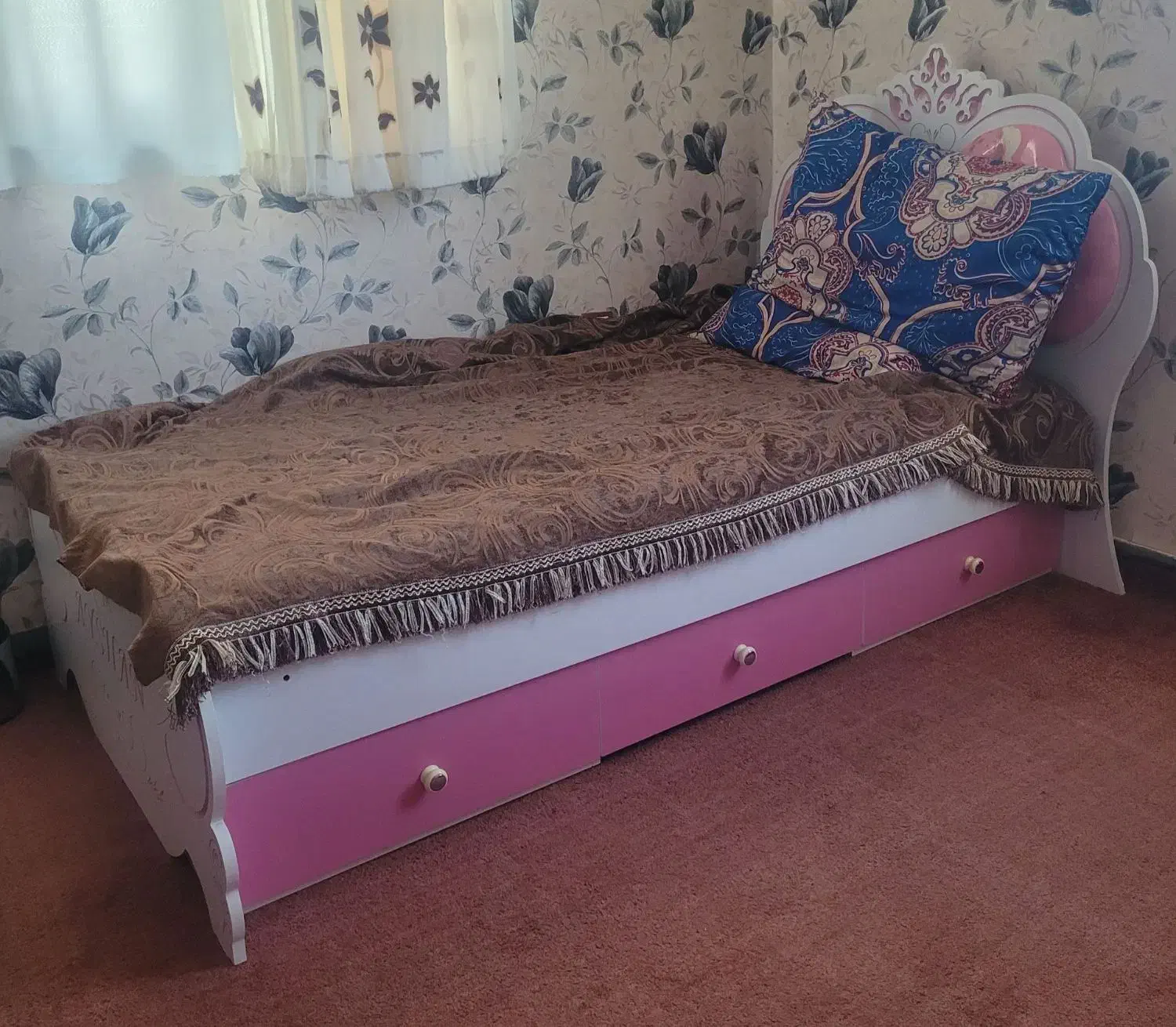تخت خواب کودک ام دی اف  دارای ۳ کشویی با تشک رویال|تخت و سرویس خواب|پارس‌آباد, |دیوار