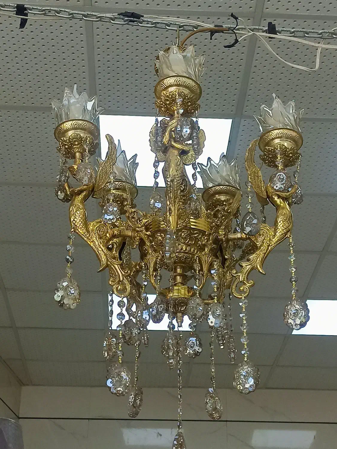 لوستر فرشته 5شاخه دو طوق|لوستر و چراغ آویز|بروجرد, |دیوار