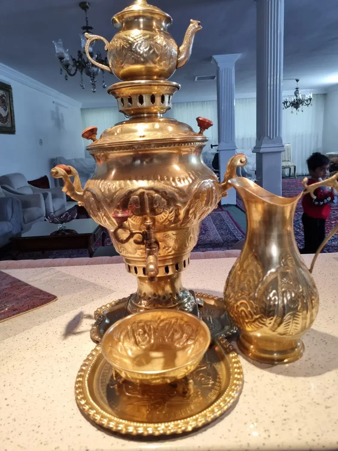 سرویس سماور برنجی .مناسب جهیزیه|سماور، چای‌ساز، قهوه‌ساز|مشهد, هنرور|دیوار