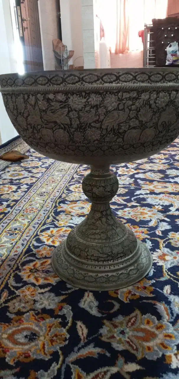 جام ظرف میوه قدیمی مس وبرنج اب کاری نقره|کلکسیون اشیاء عتیقه|تهران, بنی‌هاشم|دیوار