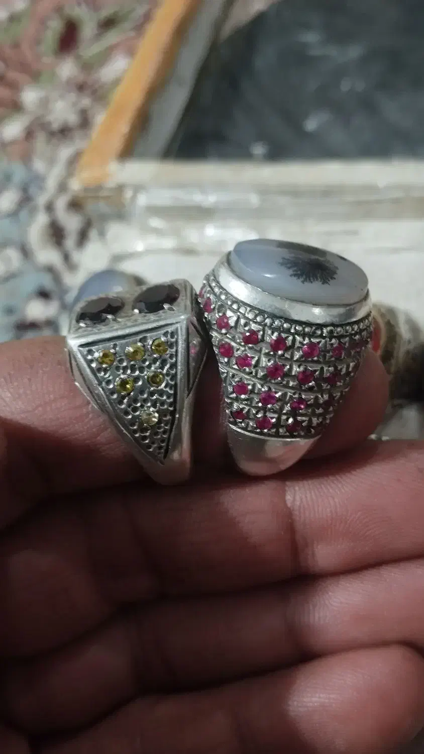 انگشتر نقره عقیق شجر یاقوت فیروزه|جواهرات|خمینیشهر, |دیوار