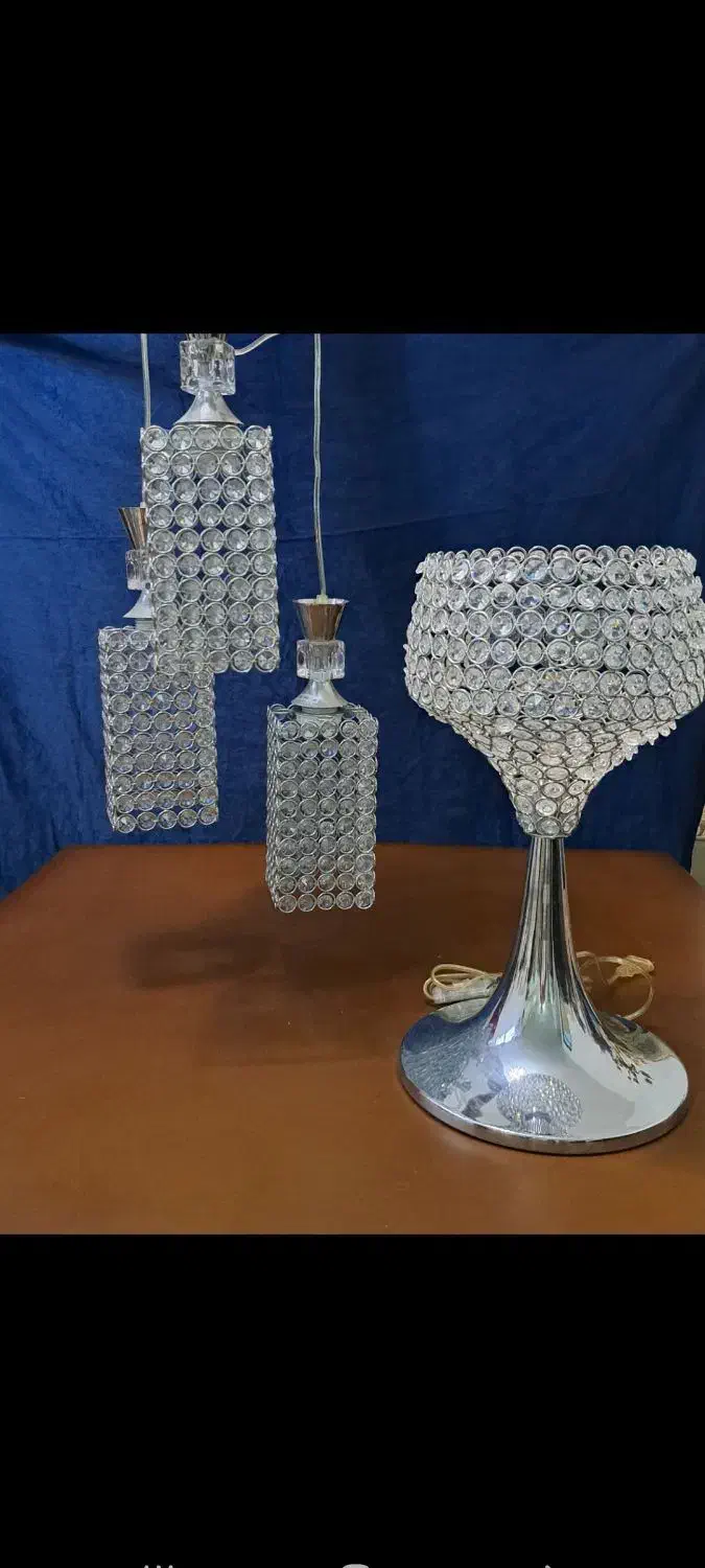 لوستر سه شعله آویز و آباژور رومیزی|لوستر و چراغ آویز|تبریز, |دیوار