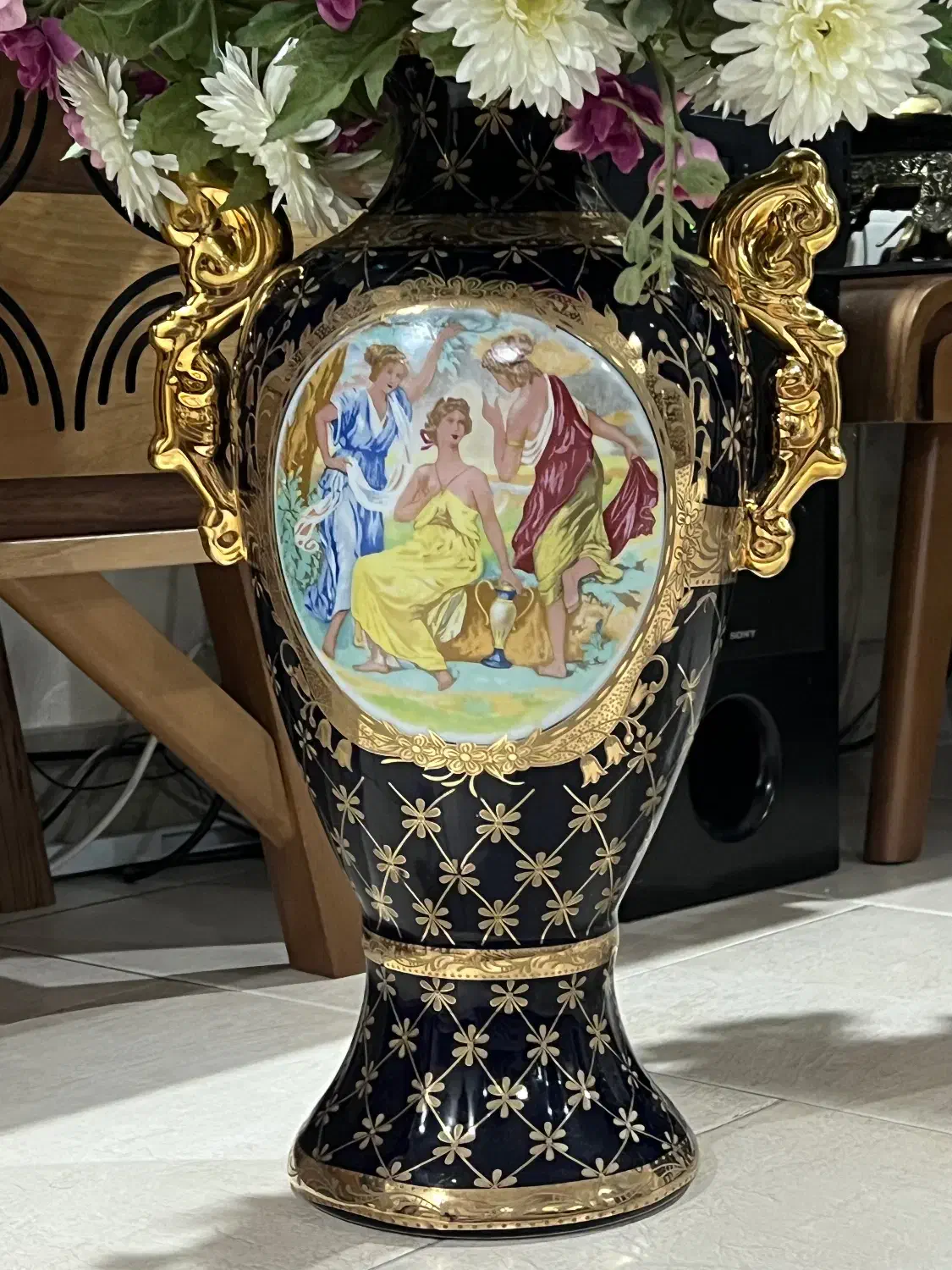 گلدان سرمه ای طلاکوب ۴۵ سانت|صنایع دستی و سایر لوازم تزئینی|تهران, خواجه نظام الملک|دیوار