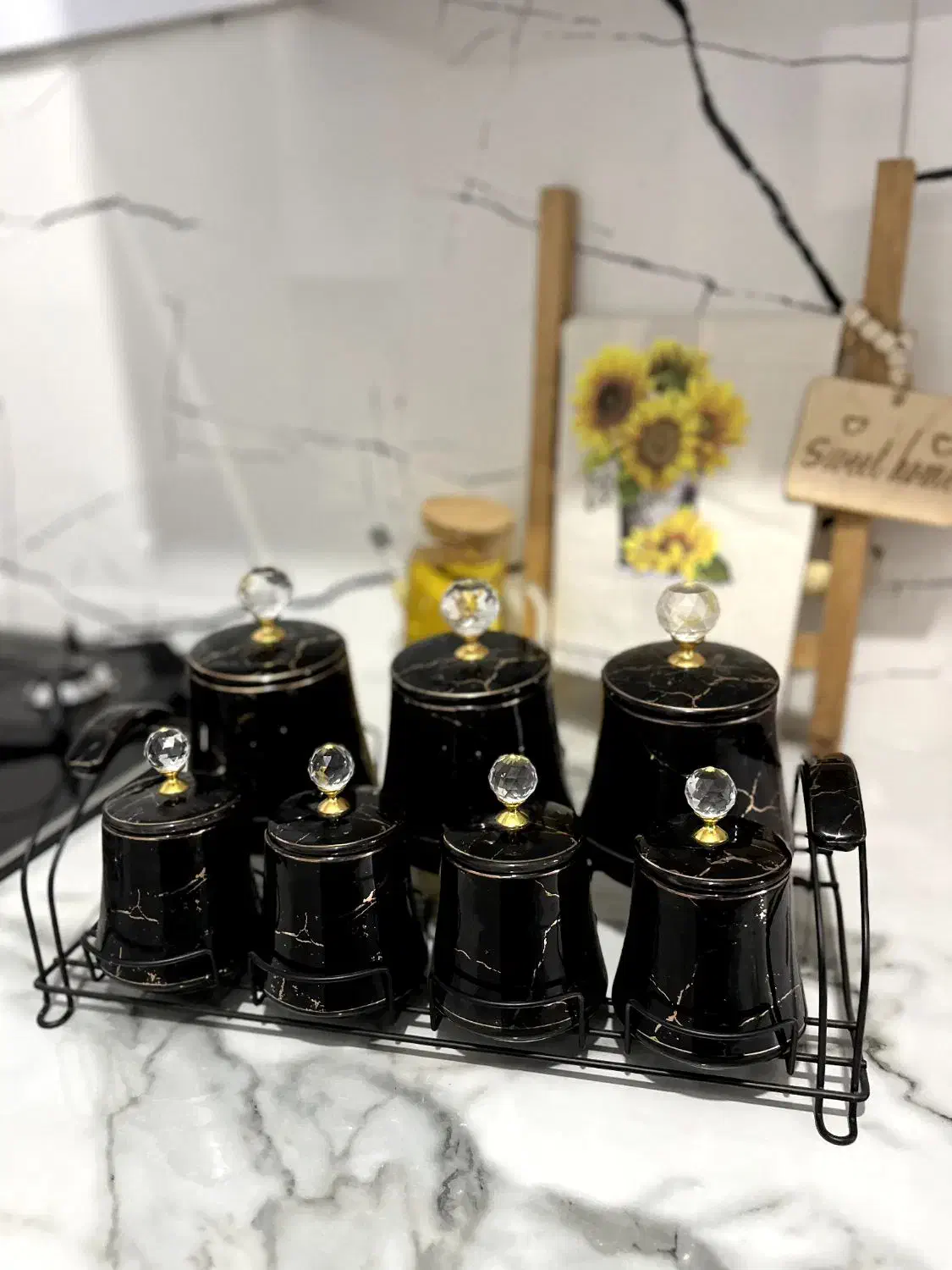 ست ماربل مشکی رگه طلایی|ظروف سرو و پذیرایی|فولادشهر, A2|دیوار