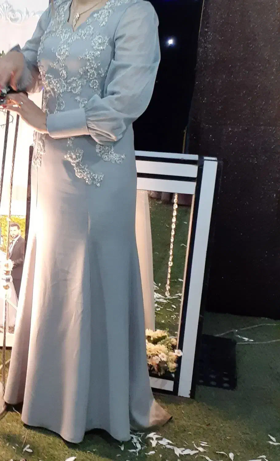 پیراهن مجلسی بلند جلو کارشده آستن تور|لباس|رشت, معلولین|دیوار