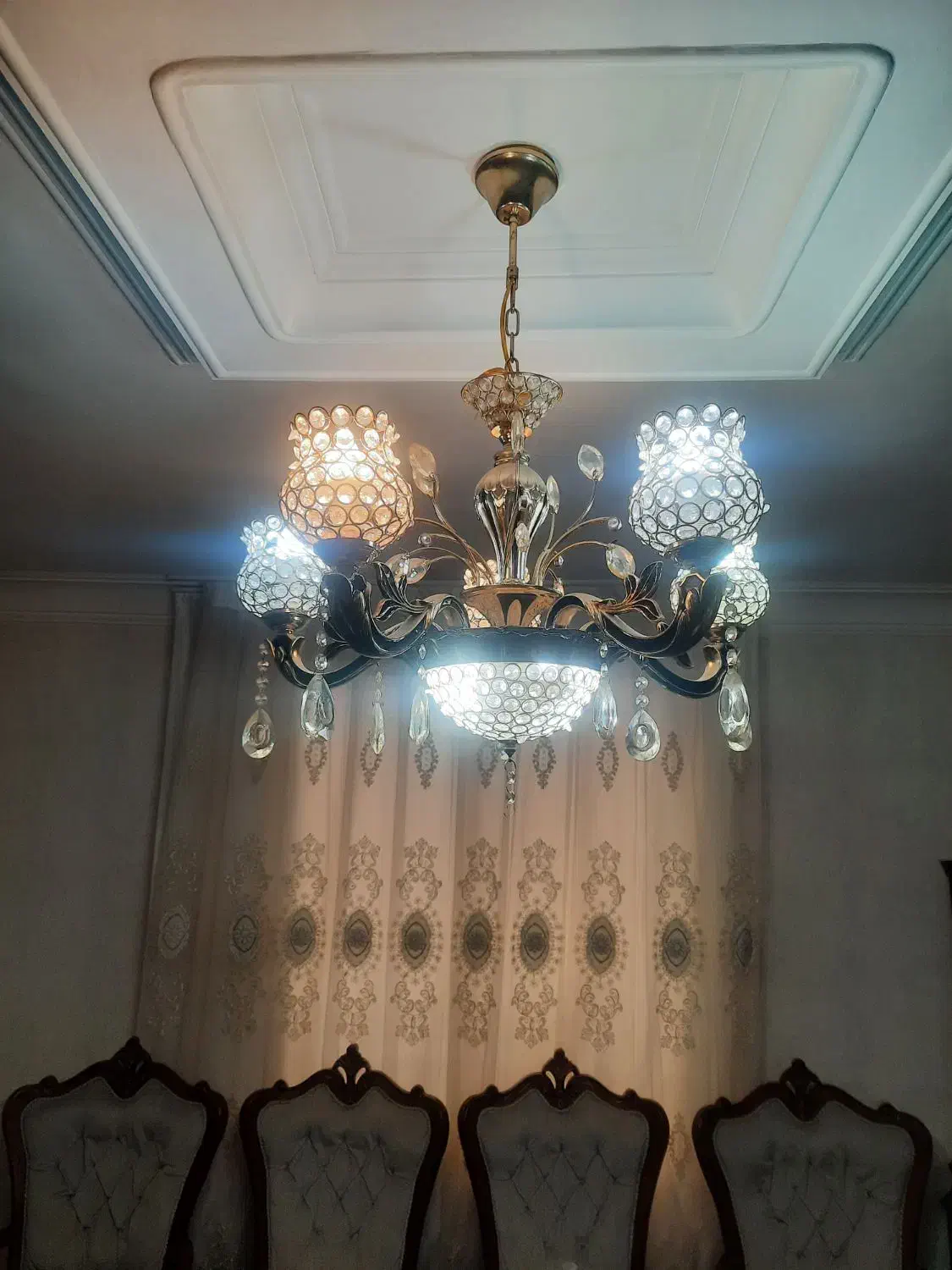 لوستر پنج شاخه برنجی|لوستر و چراغ آویز|الوند, |دیوار