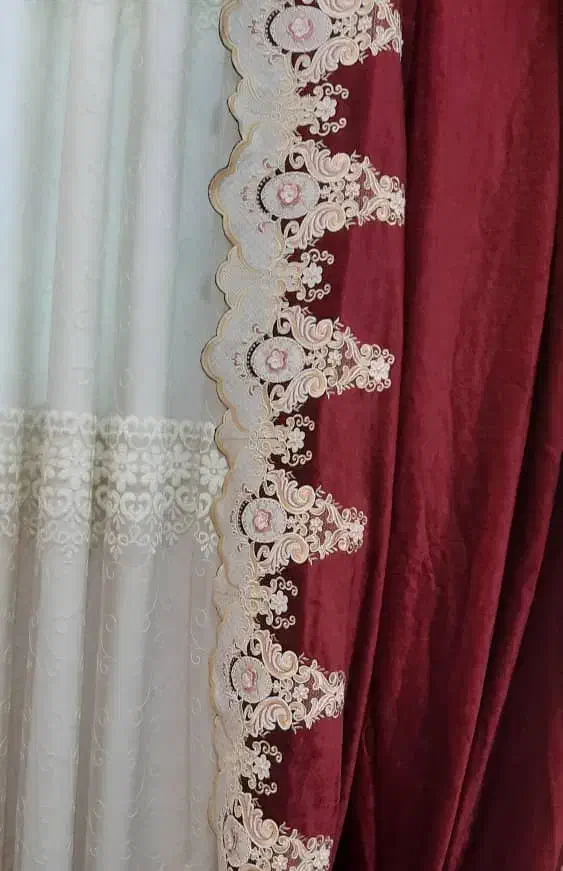 پرده مخمل حاشیه گلدوزی|پرده، رانر، رومیزی|شوشتر, |دیوار